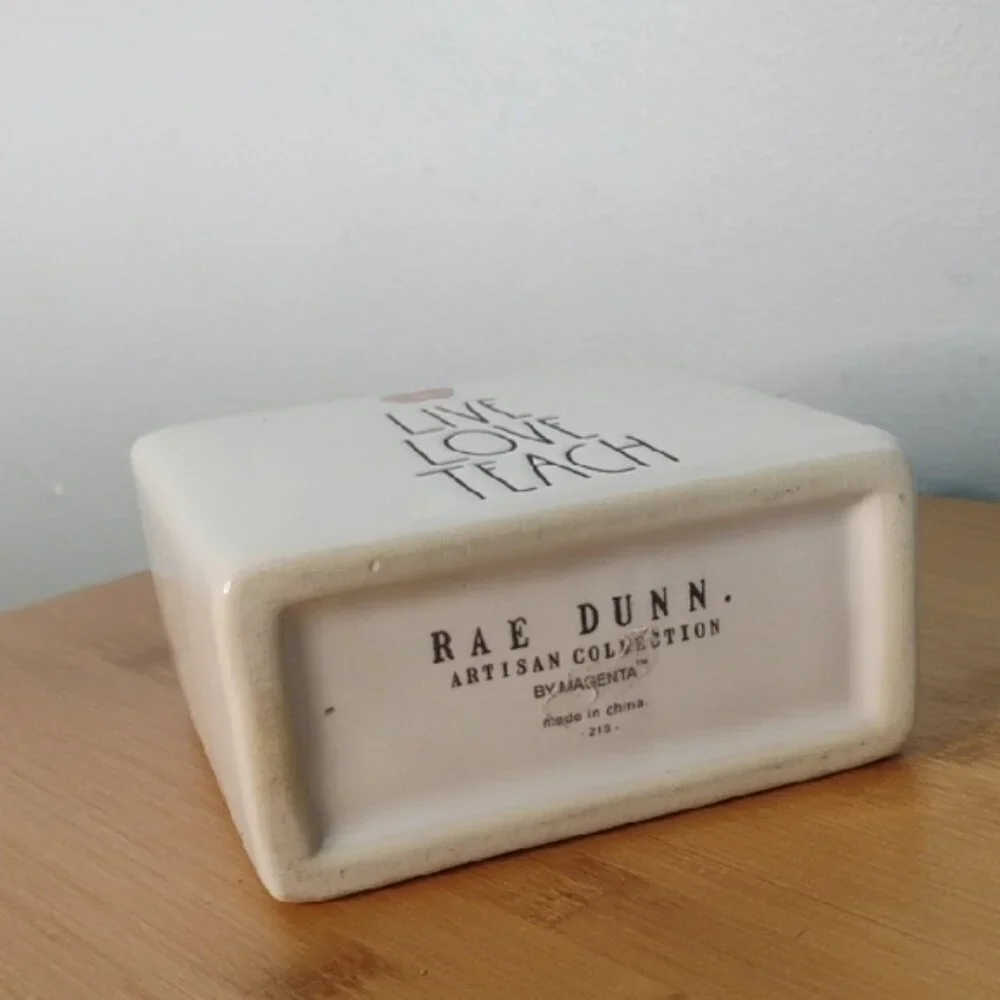 Rae Dunn Ceramics White and Red 'Live Love Teach' Pencil Note Pad Holder Caddy